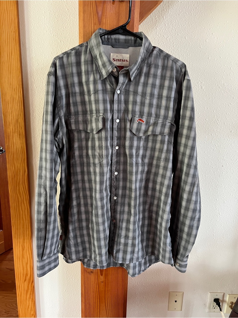 Simms Men's Big Sky Long Sleeve Gray Plaid Button-Down Shirt size large
